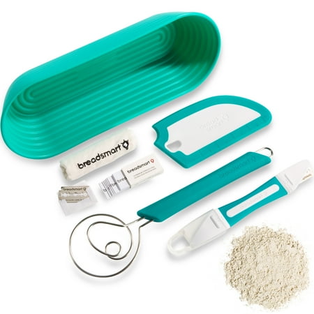 Purple Kitchen Tools Collection Breadsmart Artisan Bread Making Kit - 5 PC Baking Supplies Set - Lame, Scraper, Whisk, Proofing Basket & Cotton Liner - Teal ()