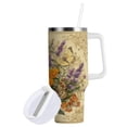 thumbnail image 2 of 40 oz Insulated Stainless Steel Tumbler Double Wall Stainless Steel Tumbler with 2-Way Drinking Butterflies and Lavender Pattern, 2 of 9