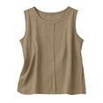 thumbnail image 6 of Women's Tank Tops Round Neck Fashionable Summer Linen Solid Color Sleeveless with Pleats Yoga Training Top, 6 of 7