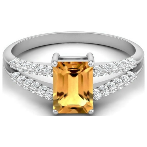 7X5MM Emerald Cut Citrine 925 Sterling Silver Solitaire Women Valentines Day Gifts Ring