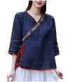 thumbnail image 2 of Drovellove Plus Size Women's Oversized V Neck Hooded 3/4 Length Sleeve Tee - Casual Cotton Linen Top for Summer Outings, 2 of 4