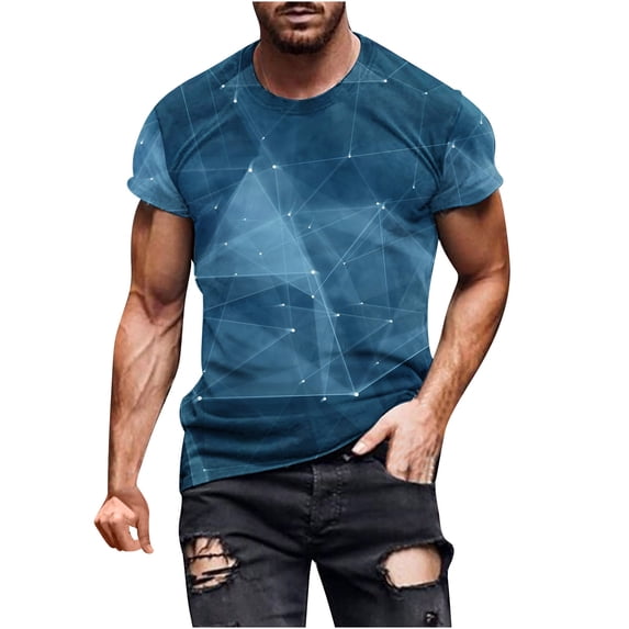 symoid Mens Shirts Graphic Tees- Round-Neck Summer Big and Tall Casual Value Light Blue Men's Tee Shirts Size L