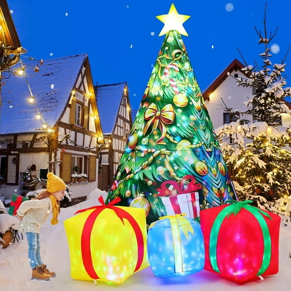 GOOSH Christmas Inflatables 11.8 FT Inflatable Christmas Tree with Built-in LEDs, Christmas Tree Blow up Outdoor Christmas Tree Inflatables, Inflatable Christmas Decorations for Xmas Holiday Party