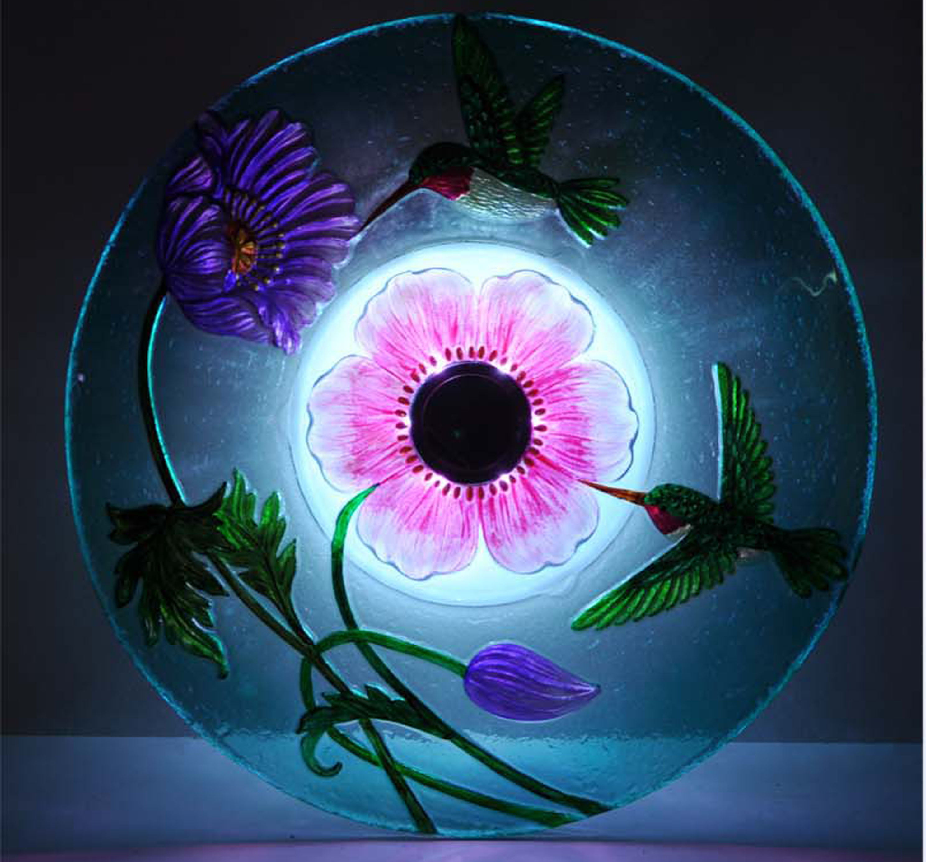Peaktop Fusion Mosaic Flower Birdbath Stand 18-Inch Glass Outdoor 