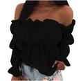 thumbnail image 2 of Oalirro Womens Tops Dressy Casual Deals Clearance Women's Fashion Off-Shoulder Strapless Solid Color Long Sleeve Shirt Blouse Top, 2 of 4