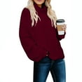 thumbnail image 3 of Fmbrln Womens Oversized Knitted Sweaters Long Sleeve Turtleneck Sweaters Casual Loose Solid Color Pullover Sweaters Fall Winter Fashion Clothes Red S, 3 of 5