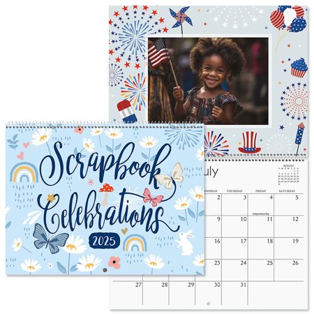 2025 Celebrations Scrapbooking Wall Calendar, 12-Inch x 9-Inch Size Closed, 18-Inch Size Open, Large Bookstore-Quality, DIY Spiral-Bound Hanging Monthly Wall Calendars for Kitchen & Office