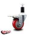 thumbnail image 2 of 3.5 Inch Red Poly Swivel 1-3/8 Inch Expanding Stem Caster Total Lock Brake SCC, 2 of 2