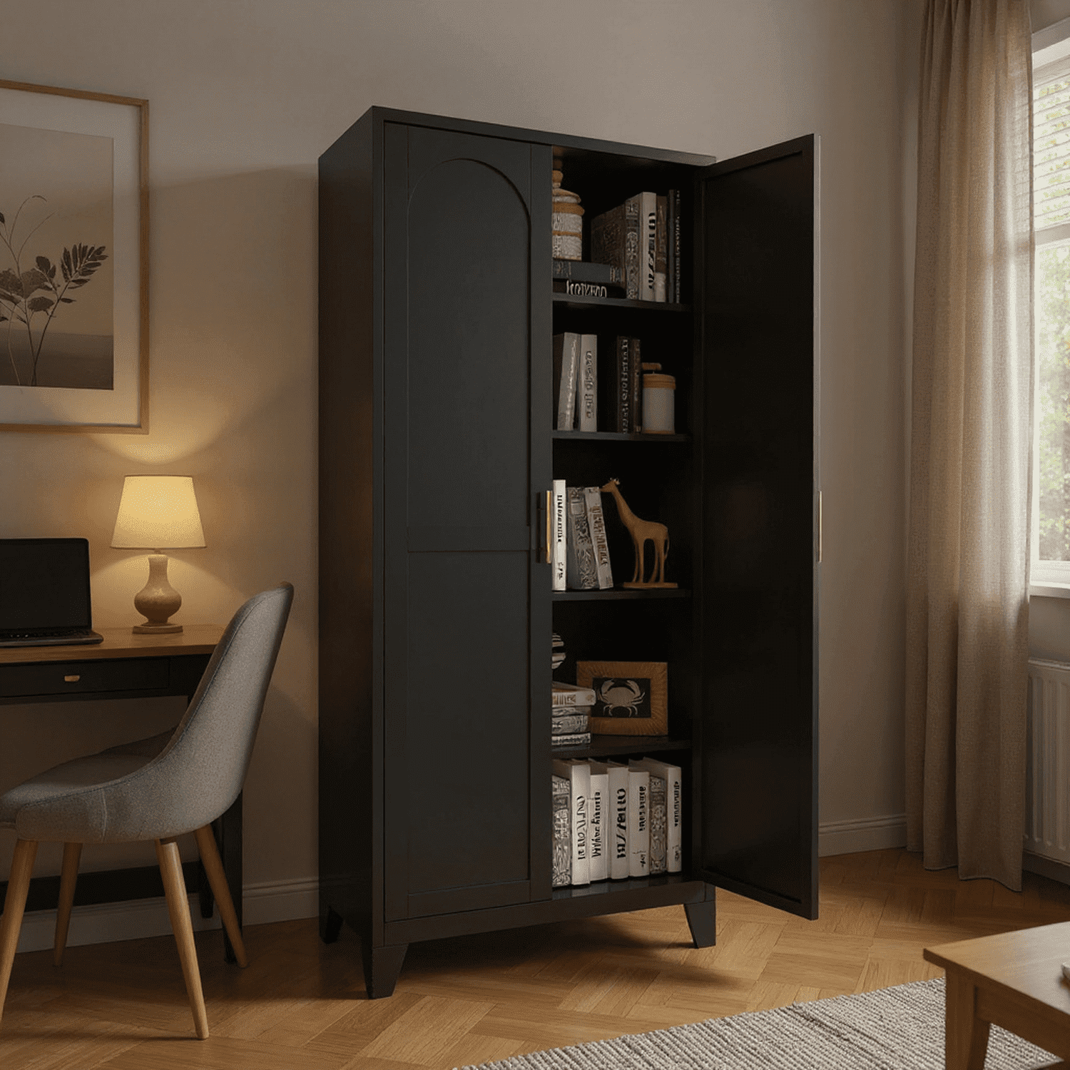 Homy Casa 70.8" Black Tall Storage Cabinet with 4 Adjustable Shelves for Kitchen, Pantry Cupboard