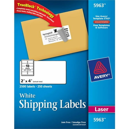 Avery Shipping Labels with TrueBlock Technology, 2 x 4, White, 2500/Box