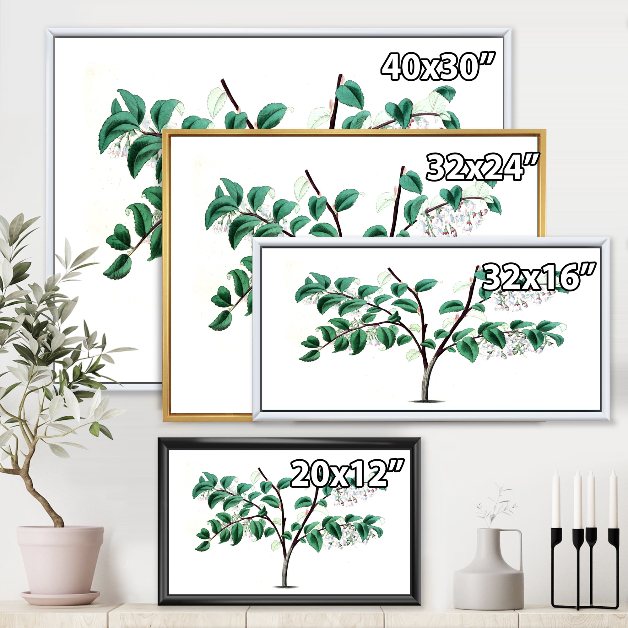 Designart 'Ancient Green Leaves Plants I' Traditional Framed Canvas Wall Art Print