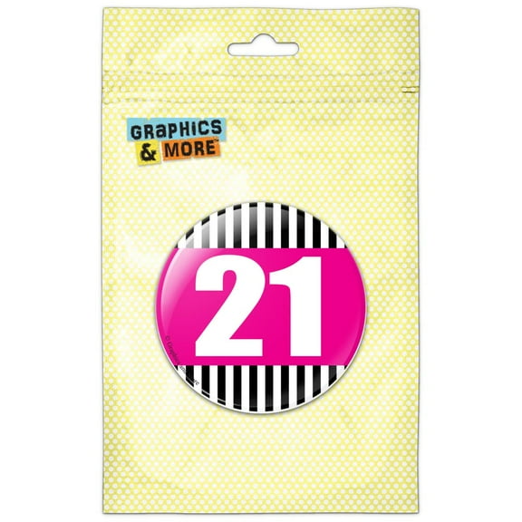 Birthday Stripes Pink 21 Pinback Button Pin Badge
