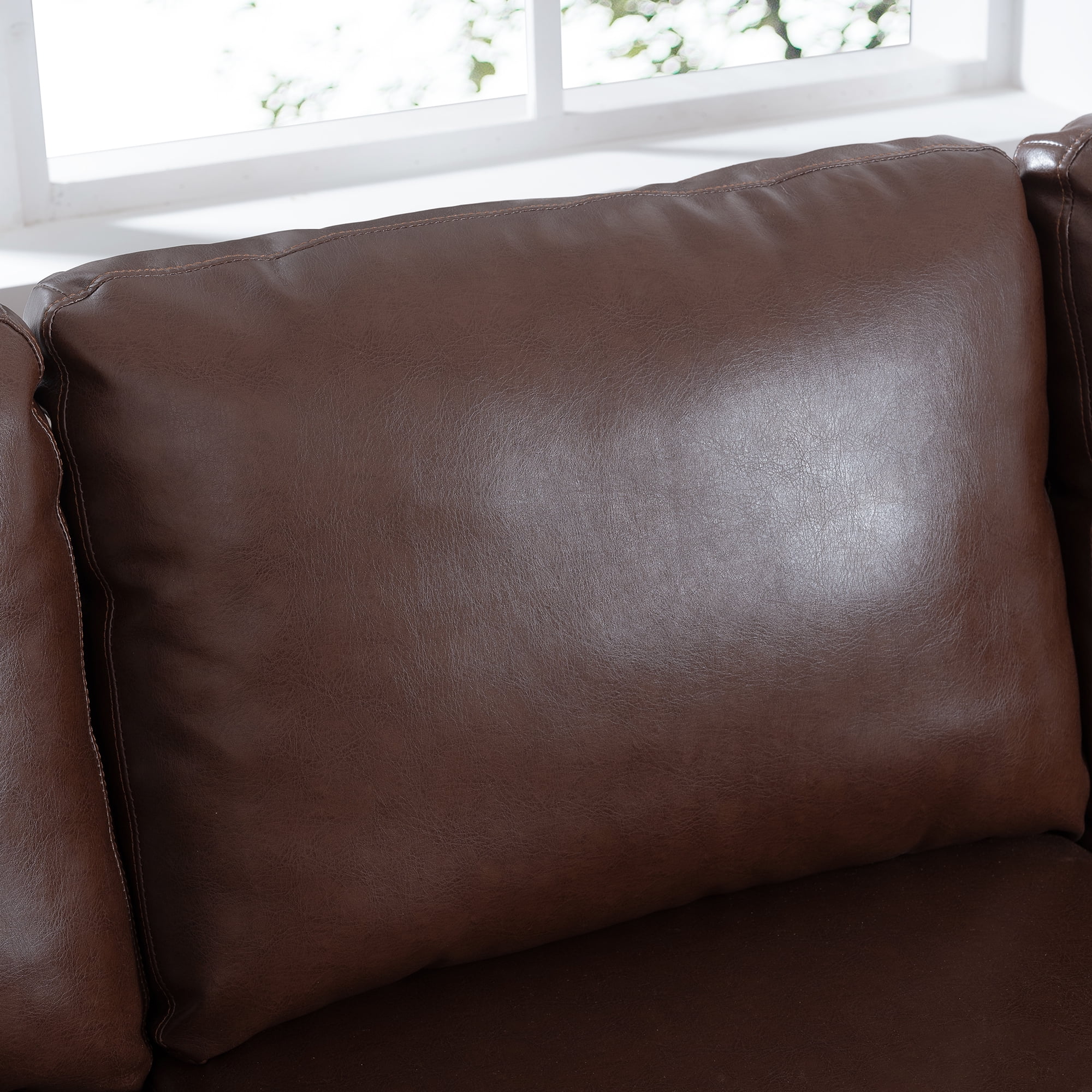 Kadyn 77" Sofa Couch, 3 Seat Comfy Couches for Living Room, Upholstered PU Sofa with Iron Wood Structure, Brown