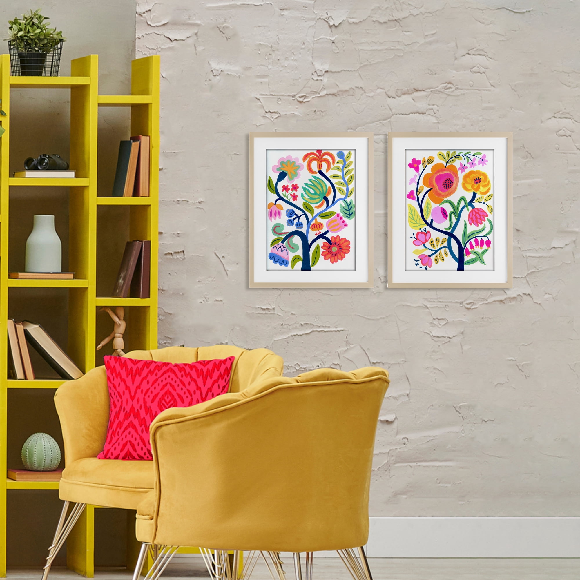 Stupell Industries Colorful Boho Blue Tree 2 Piece Birch Framed Print Under Glass Set, design by Suzanne Allard