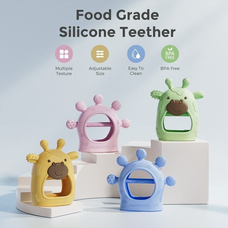 Momcozy, Silicone Baby Teether Diver & Giraffe, 2pk, Green & Pink