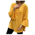 thumbnail image 2 of AXXD Womens Sexy Tops Plus Size Summer 2024 V-Neck Solid Color Pullover Casual Ruffled Long Sleeve Top, 2 of 6