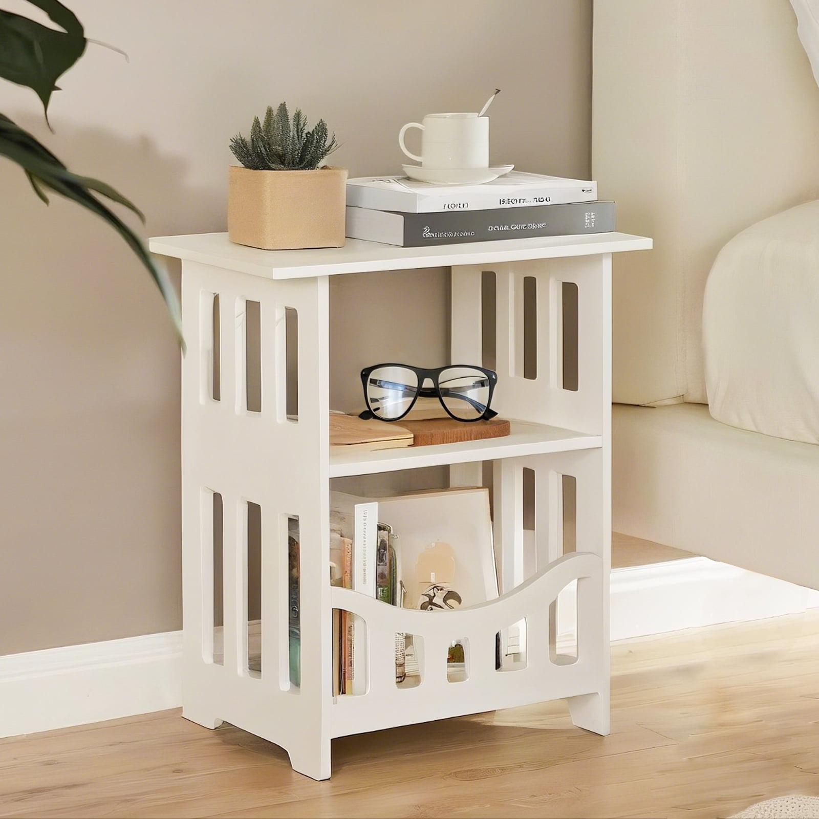 YOYTOO Bedside Table Nightstand End Table Accent Table Storage Cabinet Organizer for Bedroom Living Room White