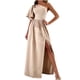 thumbnail image 1 of Vestido de hombro inclinado de manga corta con abertura en el dobladillo del hombro inclinado con volantes de color sólido de otoño para mujer Fridja bnh6952, 1 of 1