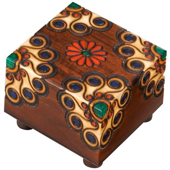Handcrafted Solid Wood Carved and Painted Floral Secret Puzzle Box QGM16130