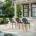 thumbnail image 5 of Martha Stewart Set of 2 Indoor-Outdoor Stackable Bistro Counter Stools with Natural Woodgrain Aluminum Finish Frame, Black/White Woven Rattan Back/Seat, 5 of 9