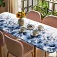 thumbnail image 3 of Blue Blooms Floral Table Cloths for 8 Foot Rectangle Tables, Farmhouse Spring Flowers Botanical Patio Waterproof Elastic Fitted Tablecloths, Washable Rectangular Table Cover for Camping, 3 of 8