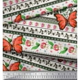 thumbnail image 3 of Soimoi Green Japan Crepe Satin Fabric Floral & Insect Patchwork Printed Craft Fabric by The Yard 42 Inch Wide, 3 of 3