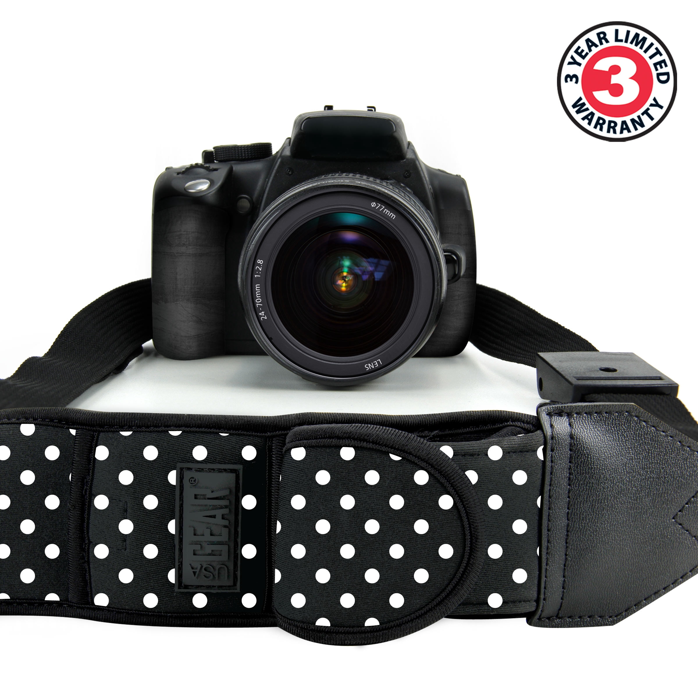 USA GEAR TrueSHOT Rapid Fire Camera Neck Strap Sling, Polka Dot
