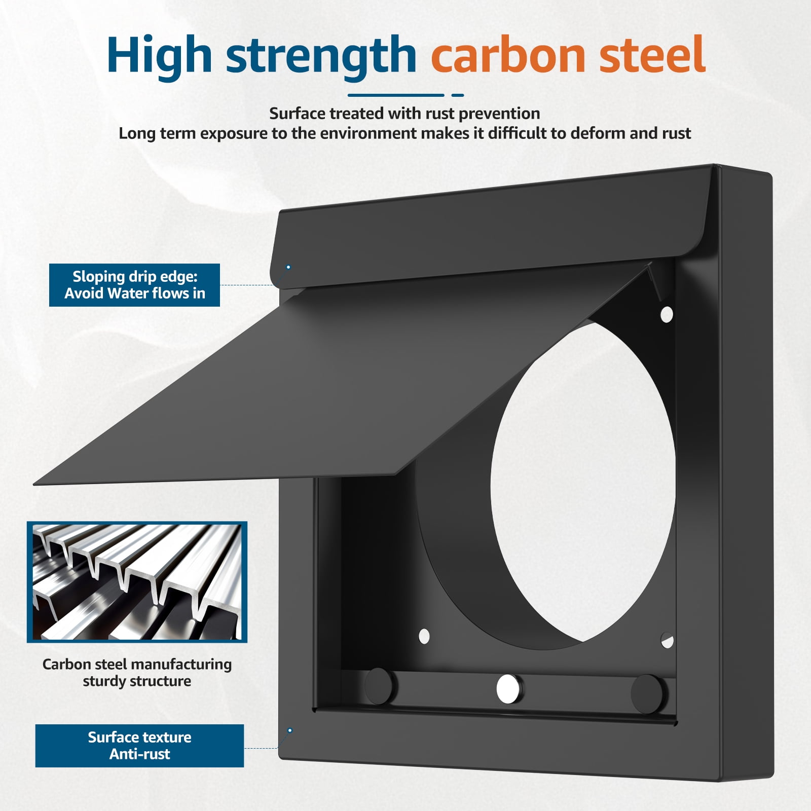 4 Inch Carbon Steel Square Dryer Vent Guard Hood High Strength Auto Closing Exhaust Exterior Vent Cover for Bathroom Kitchen Garage
