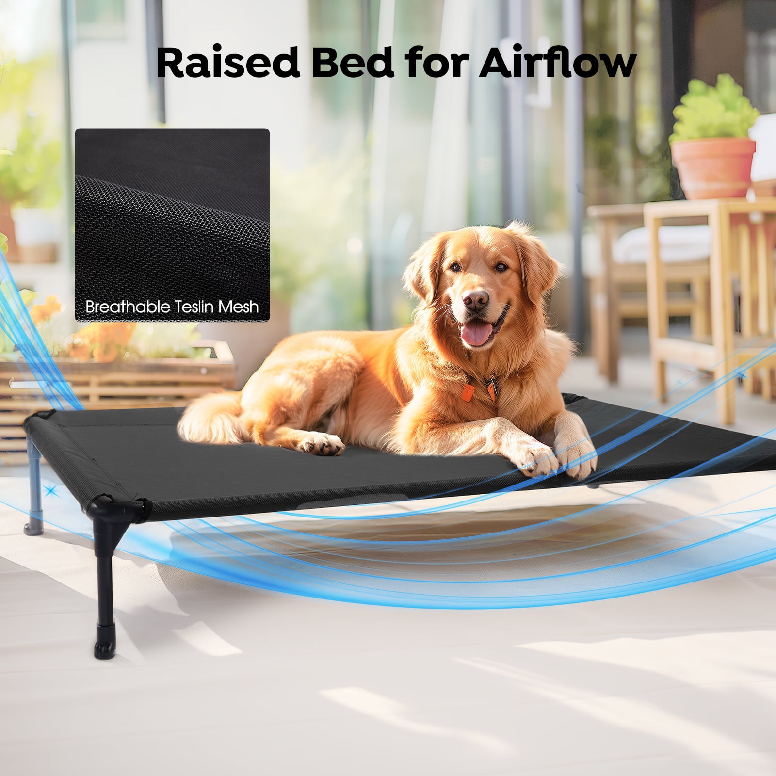 Veehoo Cooling Elevated Dog Bed + Waterproof Removable Pillow-Top Mat, Dog Sofa Bed, Large, Black