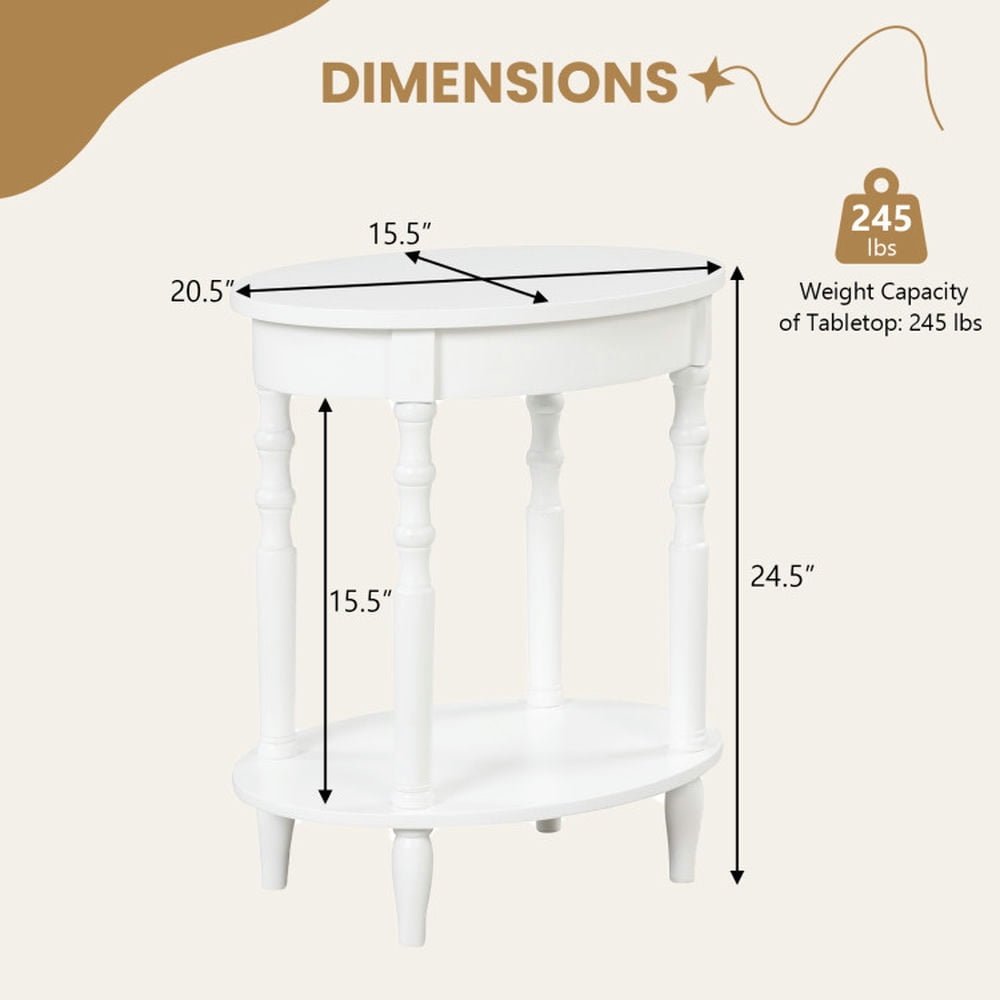 Finihen End Table, Oval End Table, 2-Tier Oval Side Table with Storage Shelf and Solid Wood Legs, Sofa Side Table, Bed Side Table, for Living Room, Bedroom, White Finihen End Table, Oval End Table, 2-Tier Oval Side Table with Storage Shelf and Solid Wood Legs, Sofa Side Table, Bed Side Table, for Living Room, Bedroom, White