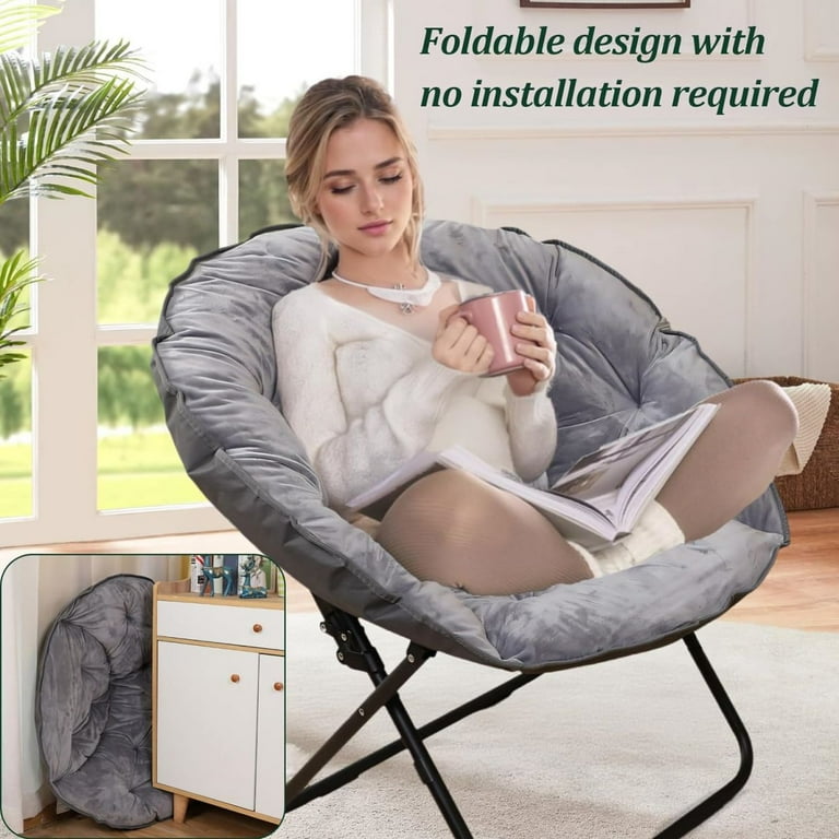 LUVCMFT Round Foldable Moon Saucer Chair, Comfy Lazy Chairs with