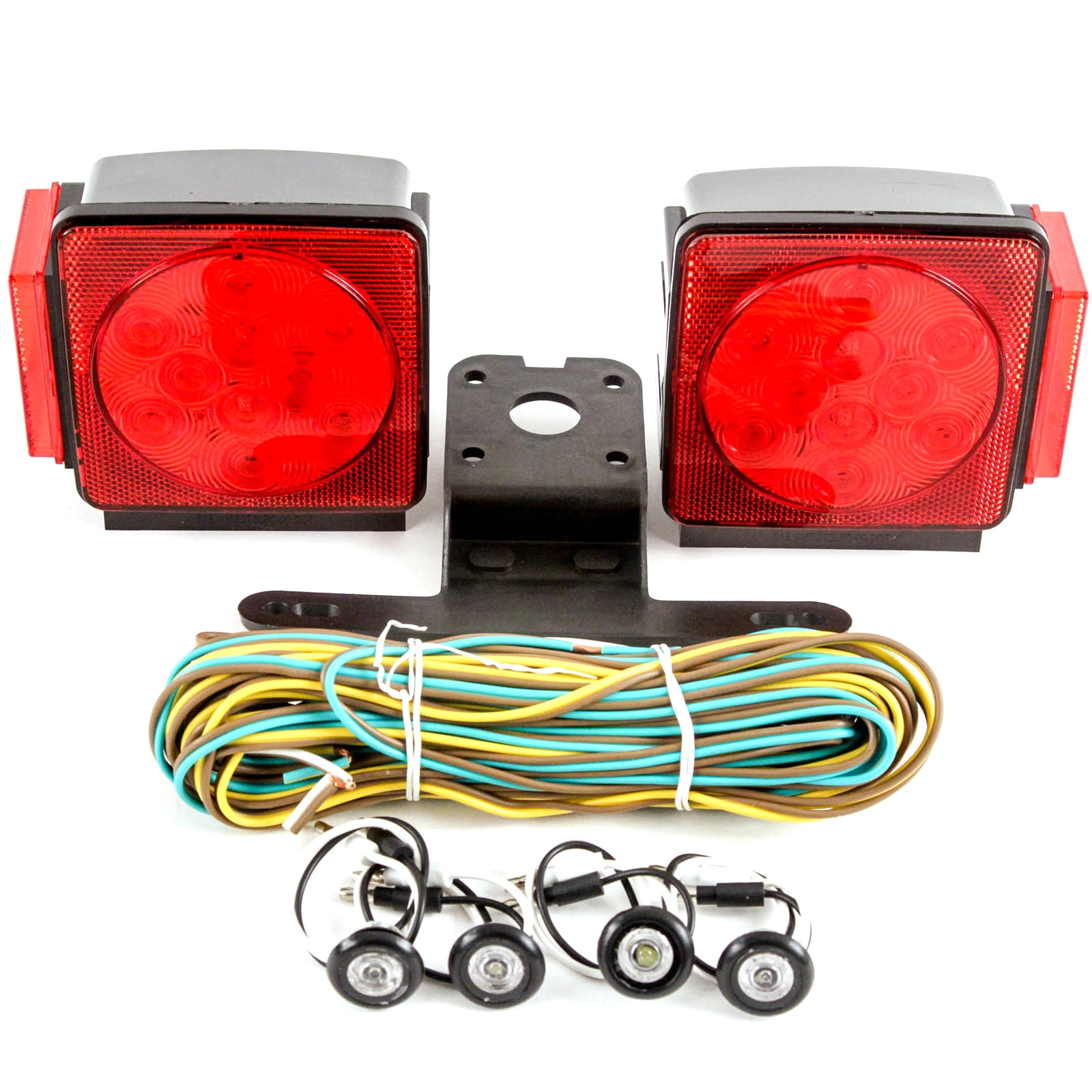 Red Hound Auto LED Submersible Square Light Kit Trailer 80 Inches Boat Marine & 4 Clear Side