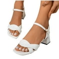 thumbnail image 5 of Leather Sandals for Women Summer Chunky Heel Sandals 2025 Elegant Square Toe Ankle Strap Pumps for Office Vacation White 9, 5 of 8