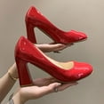 thumbnail image 5 of Eltusu Women Chunky Heels, No Slip Mid High Heels Round Toe casual Block Heel Shoes Red Size 7, 5 of 7