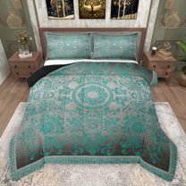 jejeloiu Retro Bohemian Flowers Bedding Comforter Set,Rustic Damask Pattern Twin Comforter Sets,Cyan Vintage Floral Bedding Set For Men Womwn,Microfiber Bedroom Decor Reversible,2 Pieces