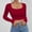 04# Wine, variant on WonderWiz Women's Long Sleeve Square Neck Crop Tops, Ribbed Knit Slim Fitted Casual Basic Y2K Crop Top Tee Blouse Retro Red XS