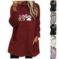 thumbnail image 1 of EQWLJWE Chandails Molletonnés à Col Rond pour Femmes, Longs, en Faux Sherpa, Chandail Molletonné Duveteux, Robe Chandail à Manches Longues avec Poches, Manteau d'Hiver Chaud, Mignon Chandail à Imprimé de Griffes, 1 of 1
