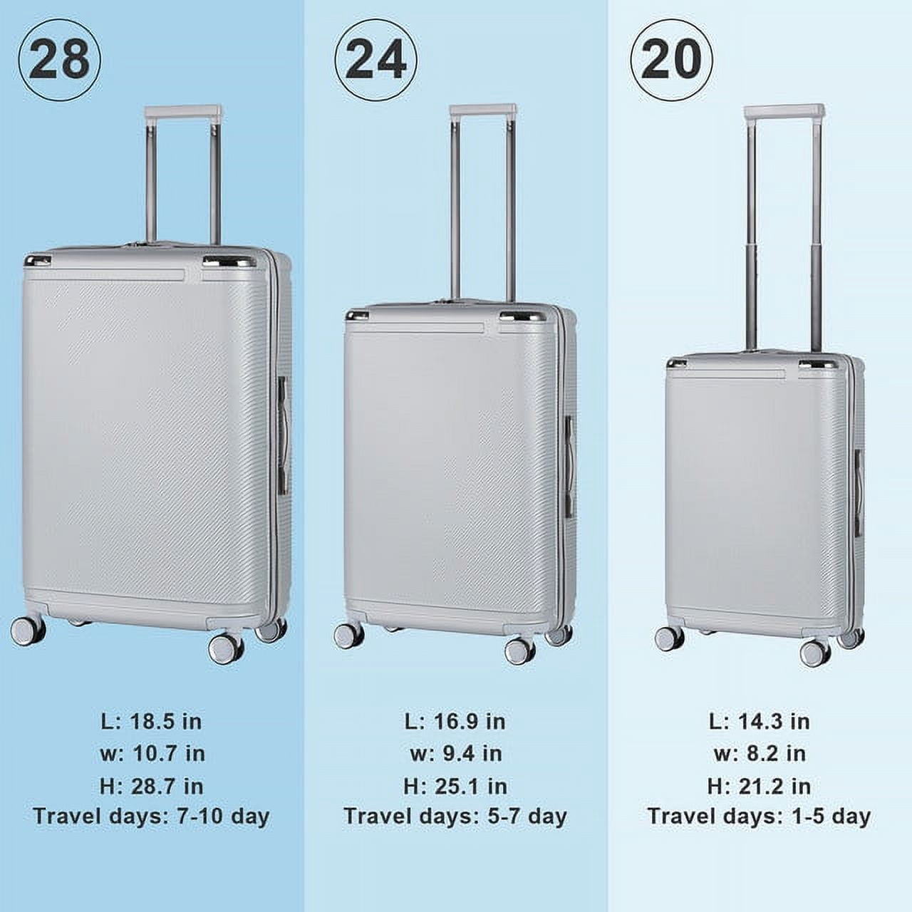 Hikolayae Dorado Collection Hardside Spinner Luggage Sets in Silver, 3 Piece - TSA Lock