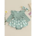 thumbnail image 3 of WIFORNT Baby Girl 2Pcs Spring Outfits Long Sleeve Bow Front Daisy Print Romper with Headband Set Infant Clothes, 3 of 7
