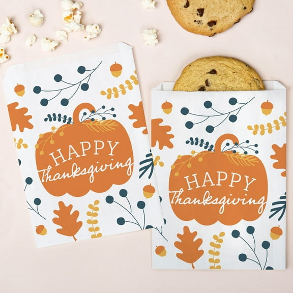 Big Dot of Happiness Happy Thanksgiving Paper Treat Bags, Individual Candy Snack Favors, Greaseproof White Sandwich Cookie Bags - 25 Count