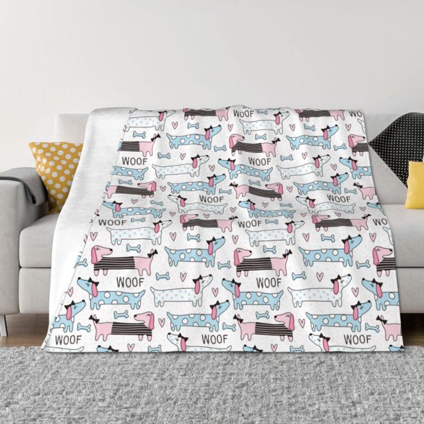 Fotbe Dachshund Dog Puppy Manta de Franela con Estampado, Manta Ultrasuave para Cama, Sofá, Auto, Hipoalergénica y Antibolitas-60"x50"