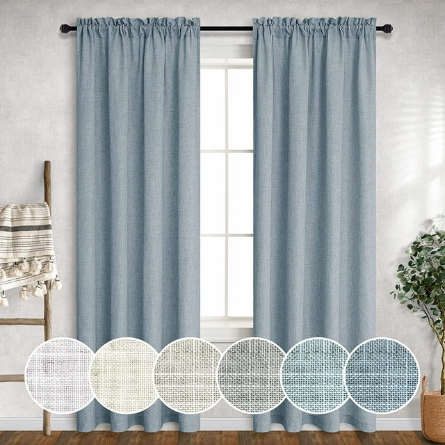 Blue Grey Curtains 108 Inches Long for Floor to Ceiling Window 2 Panels Rod Pocket Sheer Linen Light Filtering Country Blue Curtain for Patio Door Balcony Living Room Bedroom 9 Ft Long Stone Blue Gray