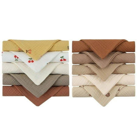 10PCS Baby Towel Set Teething Bibs for Toddler Burp Cloth Gauze-Cotton Handkerchief Back Absorb Towel Newborn Bath Facecloth Set-8