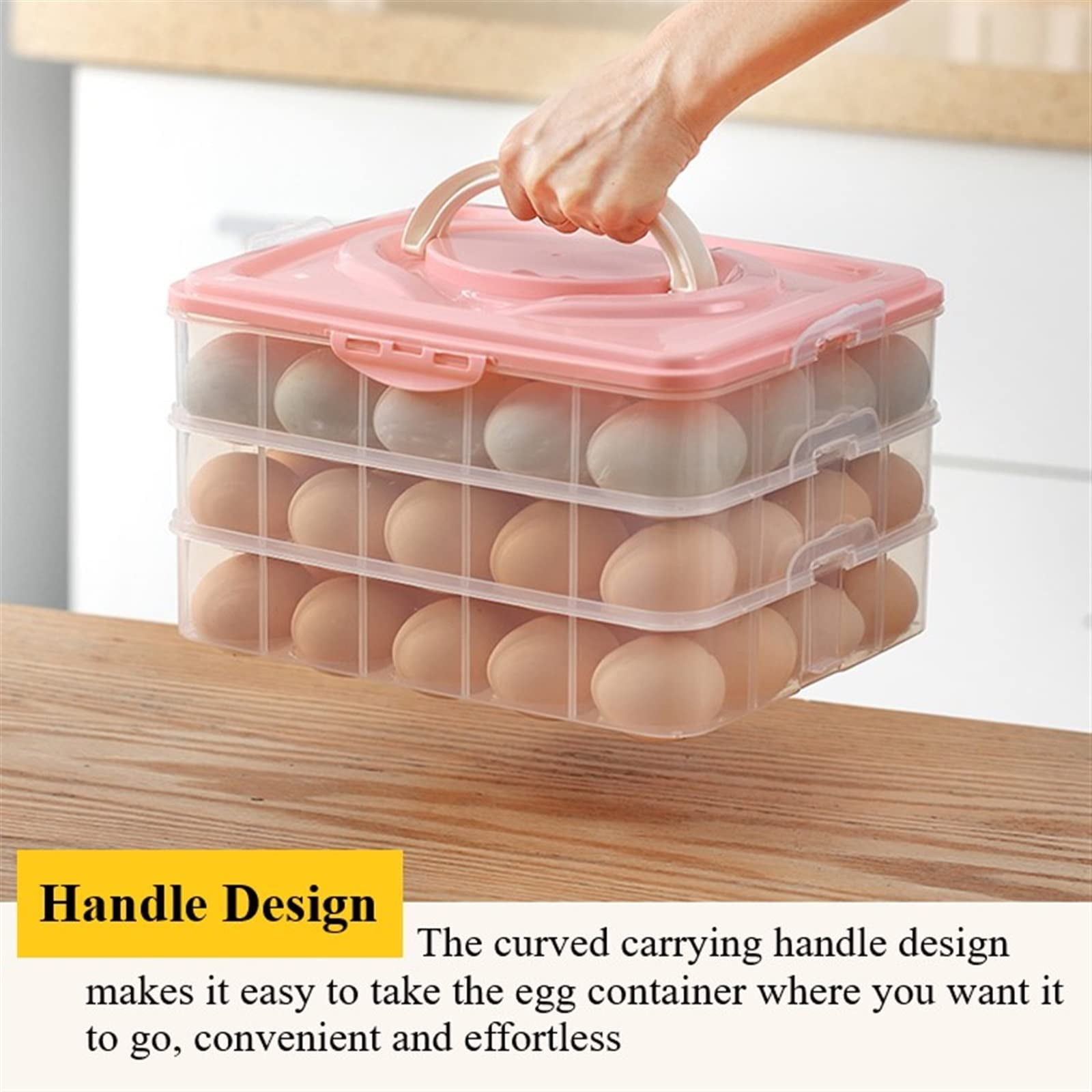 Deviled Egg Containers with Lid, 40 Eggs Portable Storage Deviled Egg Carrier with Lid and Handle, Stackable Deviled Egg Carrier, Egg Container for Refrigerator Storage (2 Layers, Pink)