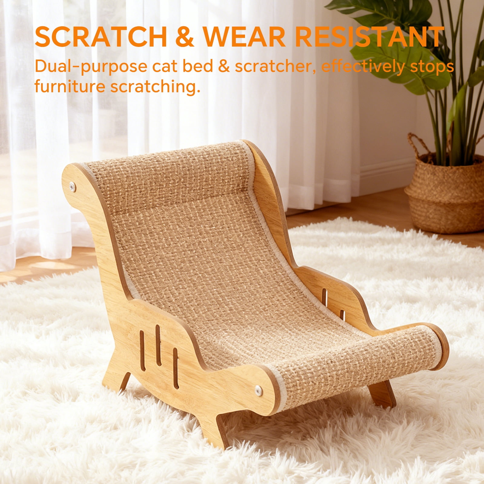 Cat Scratcher Bed, Wooden Sisal Recliner Scraper Board Chair for Indoor Cats