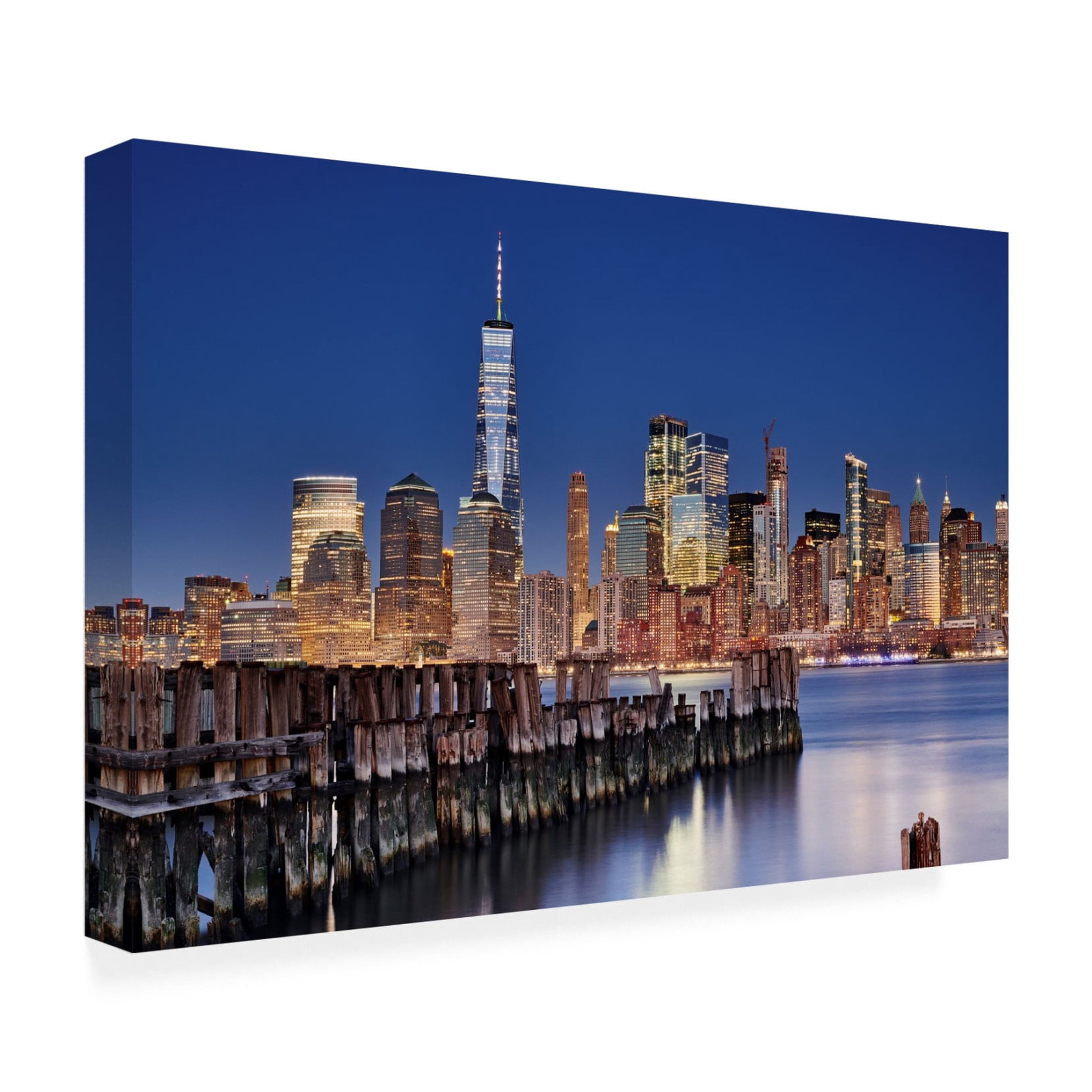 Canvas Wall Art - Martin Froyda 'Manhattan Skyline At Night' Wall Art for Living Room, Bedroom, or Office D?cor by Trademark Fine Art - 24 x 16 Inches