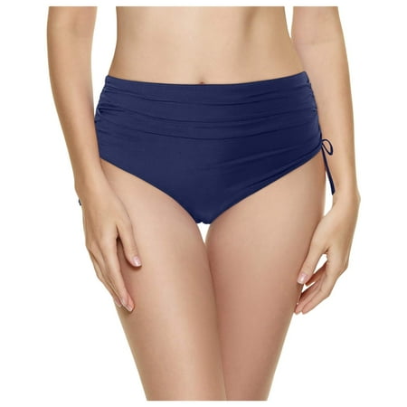 WERYOUNG Women Swim Bottom High Waist Retro Basic Full Coverage Bikini Tankini Swimsuit Briefs Summer Tropical Brazilian Vacation Swimwear Beachwear Cozy Navy XXL