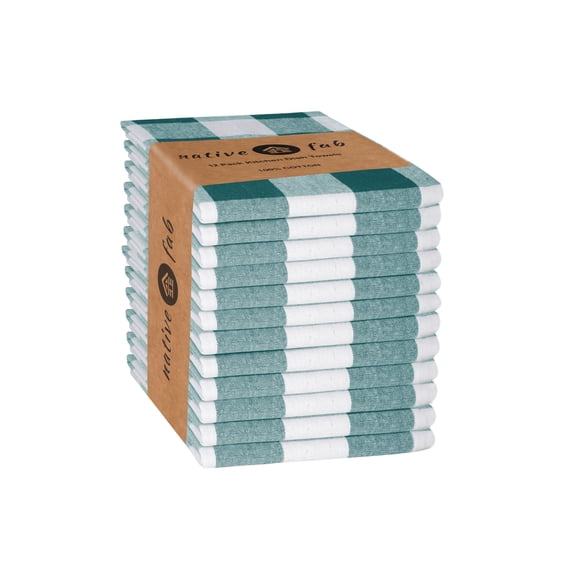 Native Fab Buffalo Checks Kitchen Towels, Set of 12, Cotton, 16x26 Teal Green White