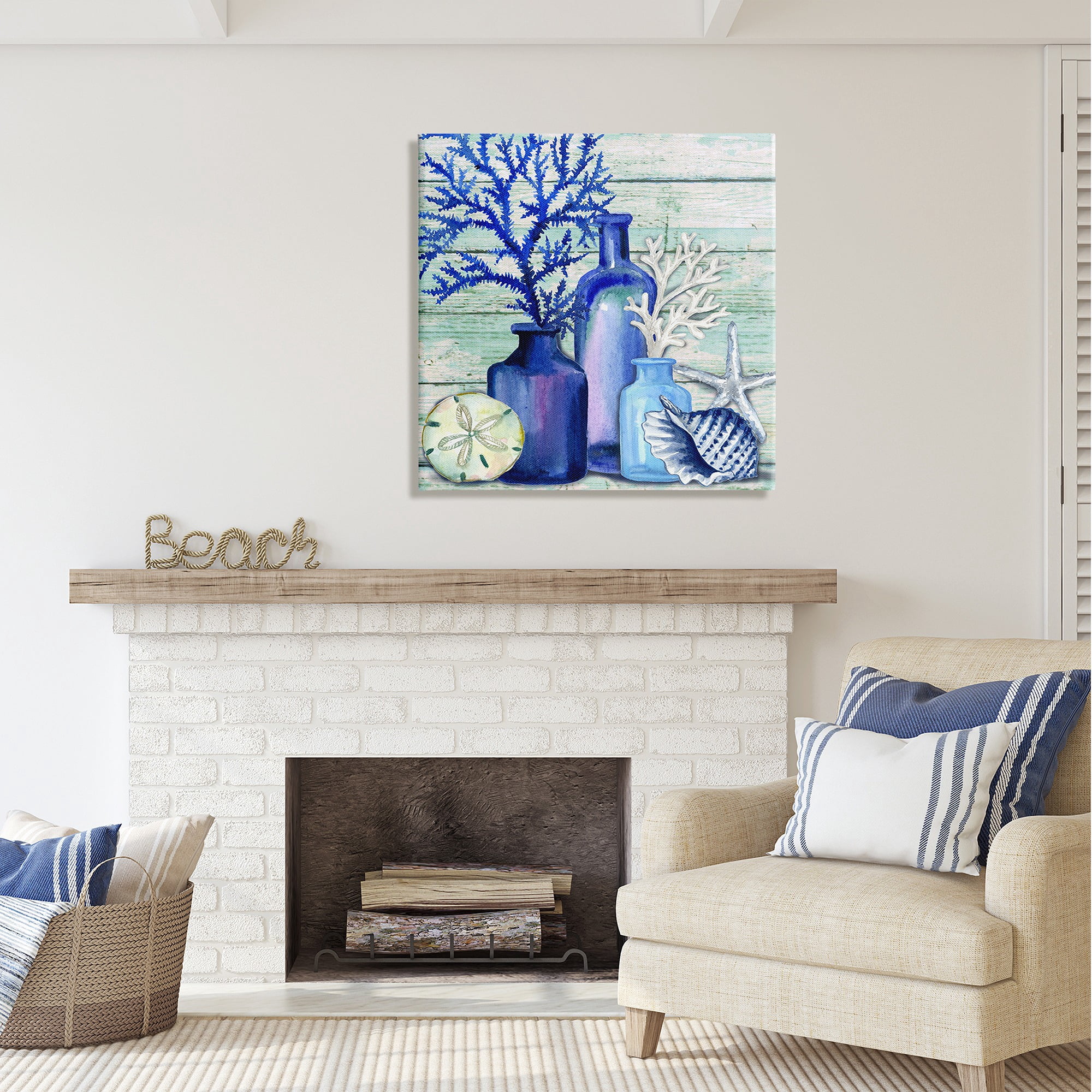 Stupell Industries Blue Nautical Vases Nature Painting Gallery Wrapped Canvas Art Print Wall Art, 30 x 30