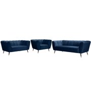 Navy Velvet Channel Tufted Sofa Set 3Pcs BEAUMONT Meridian Contemporary Modern